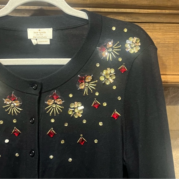 Kate Spade Kati Jewel Embellished Black Cardigan Sweater - Picture 8 of 15